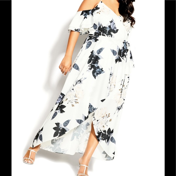 City Chic cream floral delicate ruffle maxi dress size large NWT - Picture 1 of 8